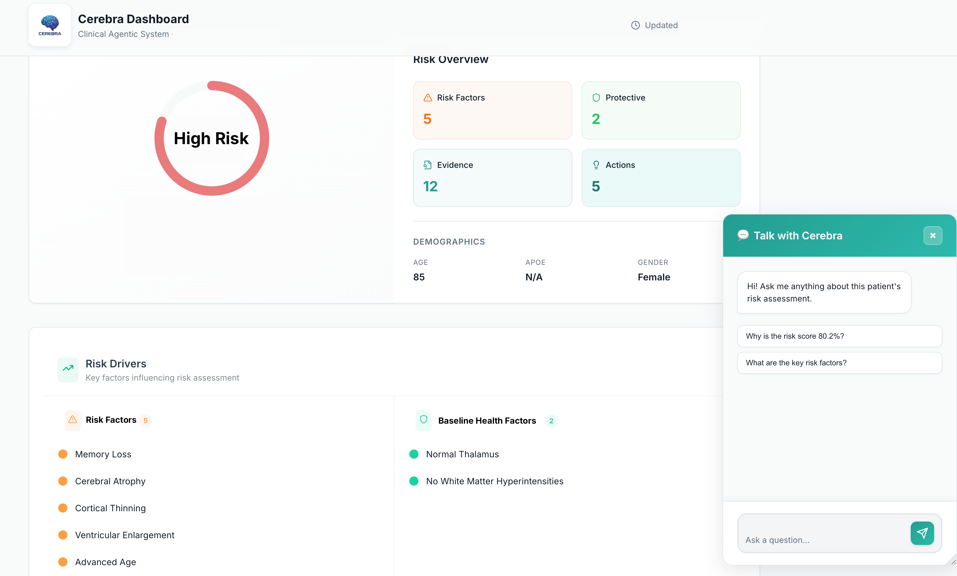 CEREBRA Interactive Clinical Reasoning Dashboard Screenshot